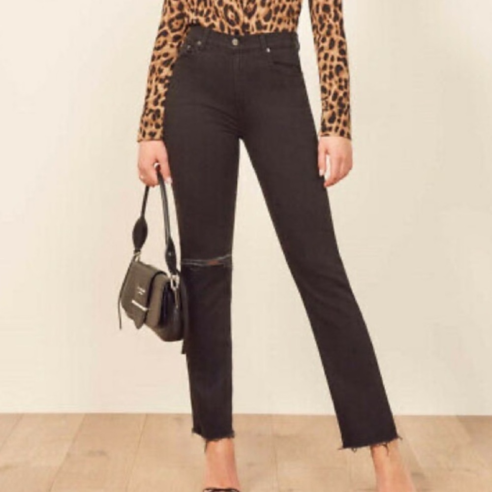 REFORMATION Liza High Straight Black Jeans Size 24